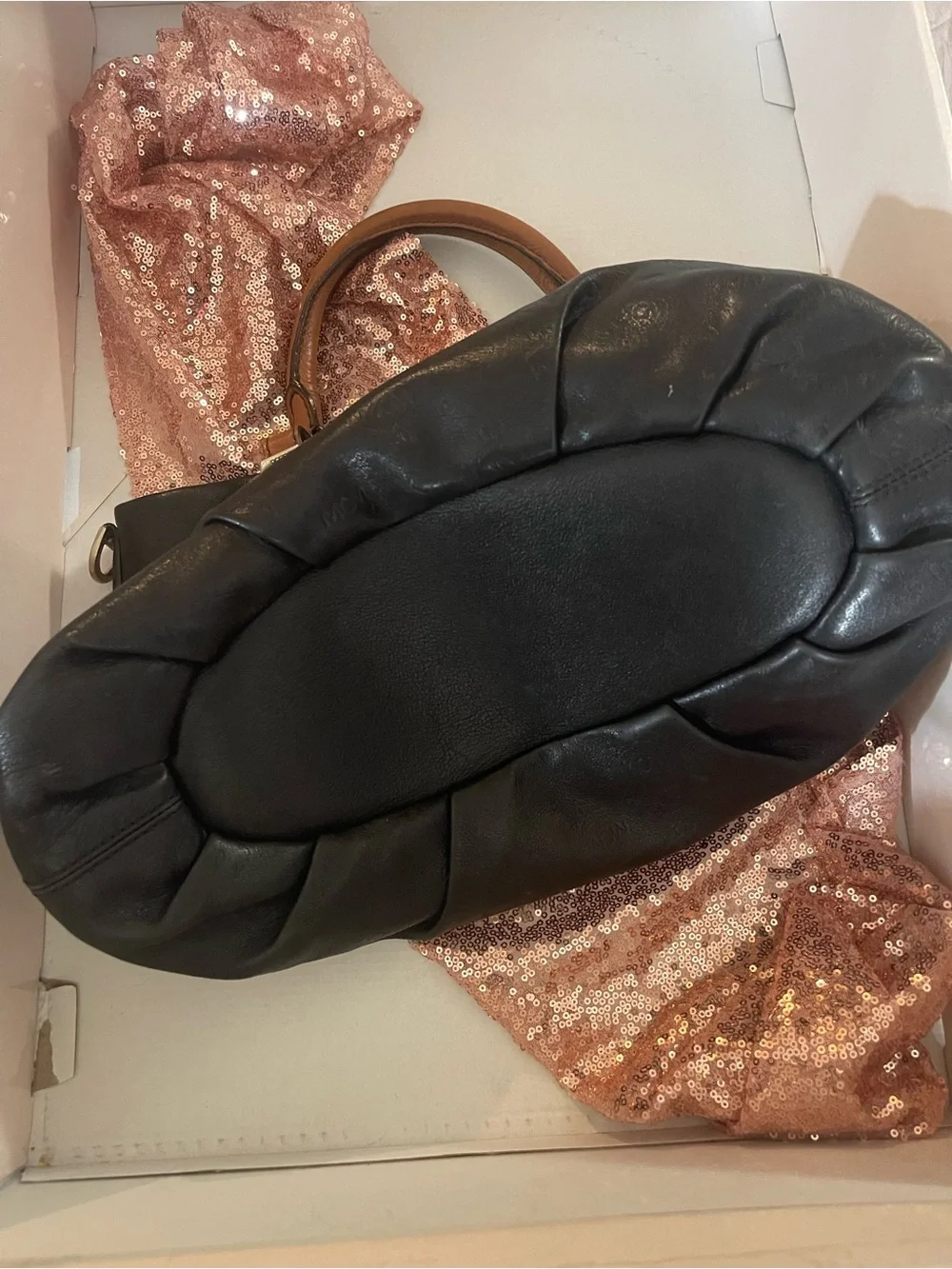 Vintage- MCM Black Leather Tote with Brown Trim and Gold Hardware
